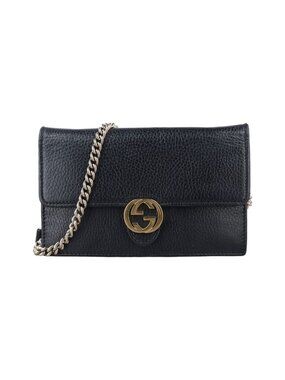 Gucci Interlocking Black Leather Messenger Bag